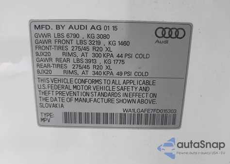 2015 Audi Q7 3.0T Premium из США, поврежденный, VIN WA1LGAFE7FD015303